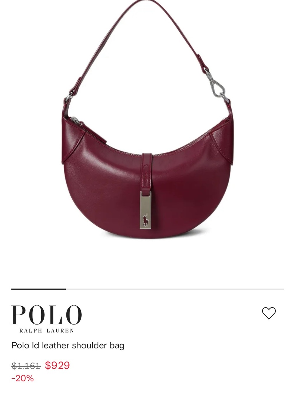 Polo by Ralph Lauren Wine Leather Crescent Shoulder Bag
